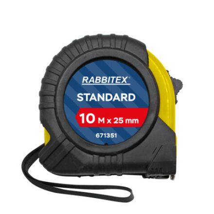 Рулетка измерительная 10 м х 25 мм, обрезиненный корпус, с фиксатором, RABBITEX (РАББИТЕКС) Standard, 671351