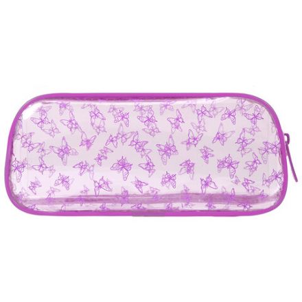 Пенал-косметичка BRAUBERG LUCENT на молнии, прозрачный, "Butterfly", 21х5х9 см, 272344