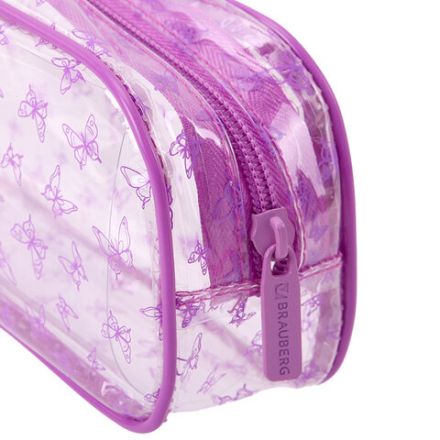 Пенал-косметичка BRAUBERG LUCENT на молнии, прозрачный, "Butterfly", 21х5х9 см, 272344