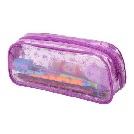 Пенал-косметичка BRAUBERG LUCENT на молнии, прозрачный, "Butterfly", 21х5х9 см, 272344
