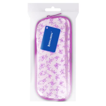 Пенал-косметичка BRAUBERG LUCENT на молнии, прозрачный, "Butterfly", 21х5х9 см, 272344