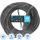 Удлинитель Topfort бублик КГ 2x2,5 кв.мм 10м 16А 1 гнездо б/з.,с/загл.,IP44