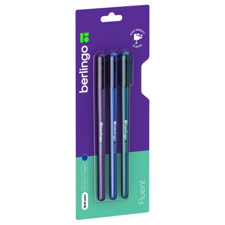 Ручка шариковая Berlingo "Fluent" синяя, 0,7мм, металлопласт., soft touch, 3шт., блистер Ручка шариковая Berlingo "Fluent" синяя, 0,7мм, металлопласт., soft touch, 3шт., блистер