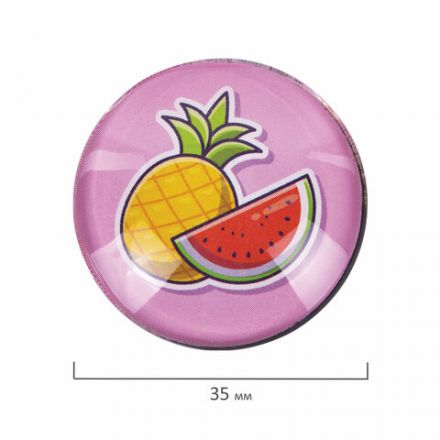 Магниты стеклянные 35 мм для досок магнитно-маркерных НАБОР 6 шт., "3D Street Food" BRAUBERG KIDS, круглые, блистер, 272515