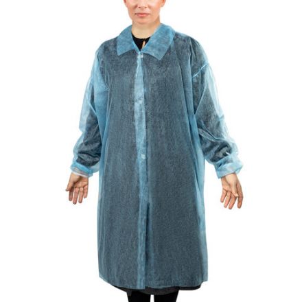 Халат одноразовый голубой на липучках КОМПЛЕКТ 10 шт., XL, 52-54 размер, 110 см, рукав на резинке, 20 г/м2, СНАБЛАЙН