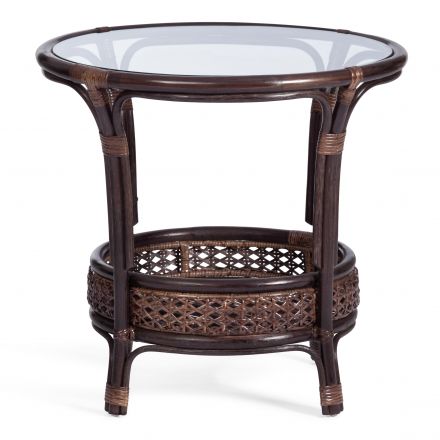 Комплект "PELANGI"  02/15 ( стол со стеклом + 4 кресла ) [с подушками] ротанг, кресло 65х65х77см, стол диаметр 64х61см, walnut (грецкий орех)