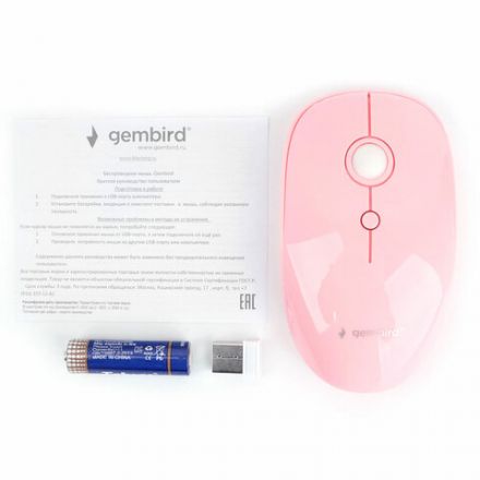 Мышь беспроводная GEMBIRD MUSW-390, 3 кнопки + 1 колесо-кнопка, оптическая, розовая