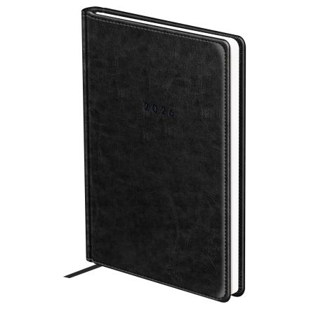Ежедневник датированный 2026г., А6, 176л., твердый переплет, кожзам, BG "Nebraska. Black", черный