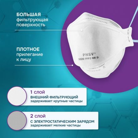 Полумаска фильтрующая PHSV 3020 без кл FFP2 до 12ПДК 10шт/уп