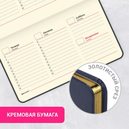 Еженедельник недатированный МАЛЫЙ ФОРМАТ 95х155 мм, А6, BRAUBERG "Iguana", под кожу, 64 л., синий, 114479