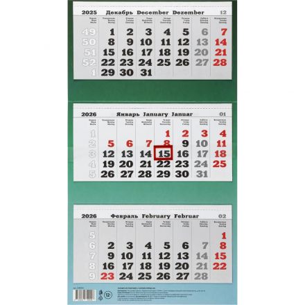 Календарь настенный 3-х блочный 2026,Комус ПРЕМ ТРИО Природа,офс, 340х840