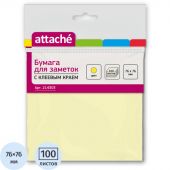 Стикеры Attache 76x76 мм пастельные желтые (1 блок, 100 листов) Стикеры Attache 76x76 мм пастельные желтые (1 блок, 100 листов)