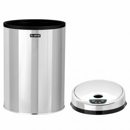 Ведро для мусора СЕНСОРНОЕ 12 л, нержавеющая сталь, зеркальная крышка, питание от 4-х батареек AA (не входят в комплект), LAIMA, 609327