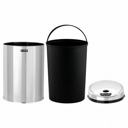 Ведро для мусора СЕНСОРНОЕ 12 л, нержавеющая сталь, зеркальная крышка, питание от 4-х батареек AA (не входят в комплект), LAIMA, 609327