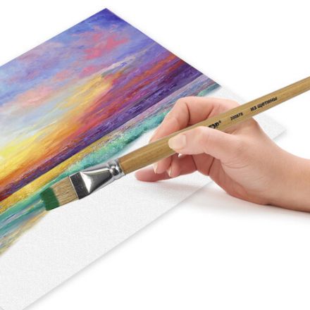 Кисть ПИФАГОР, ЩЕТИНА, плоская, № 18, деревянная лакированная ручка, пакет с подвесом, 200878