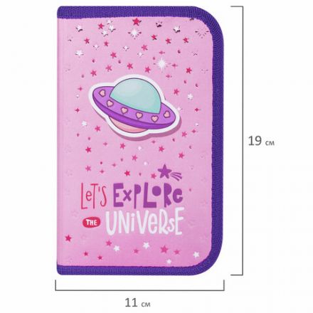 Пенал ЮНЛАНДИЯ, 1 отделение, металлизированный картон, конгрев, 19х11 см, "Moon Explorer", 271507