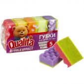 Губки для мытья посуды QUALITA BUBBLE EFFECT 100х66х37мм 5 шт/уп