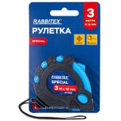 Рулетка измерительная 3 м х 16 мм, обрезиненный корпус, 3 фиксатора, RABBITEX (РАББИТЕКС) Special, 671353