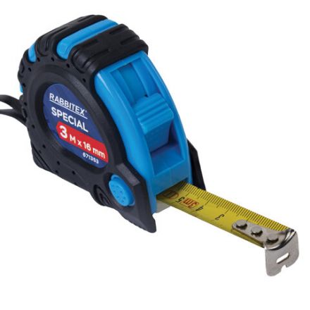Рулетка измерительная 3 м х 16 мм, обрезиненный корпус, 3 фиксатора, RABBITEX (РАББИТЕКС) Special, 671353