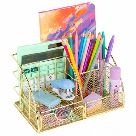 Органайзер для косметики и мелочей металлический 5 секций, MONTE VITA (МОНТЕ ВИТА), 140х220х127 мм, золото, 272477