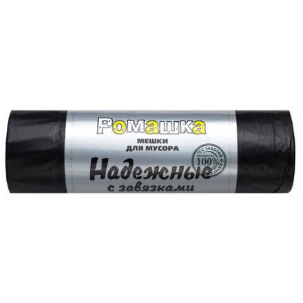 Мешки для мусора с завязками 35 л, в рулоне 15 шт., ПСД 18 мкм, 50x53 см, РОМАШКА НАДЕЖНЫЕ, ВЗ0351511