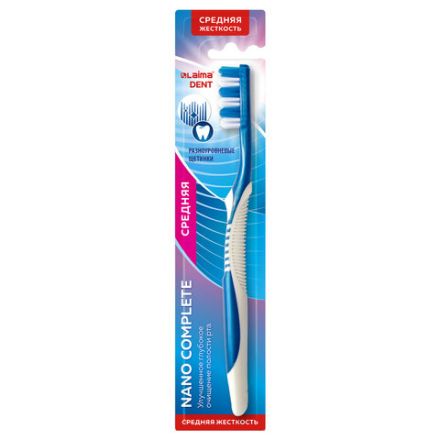Зубная щетка средней жесткости, LAIMA DENT "Nano Complete", 609316
