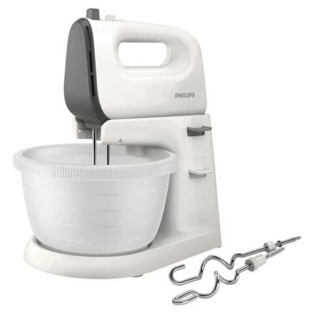 Миксер PHILIPS HR3745/00 на подставке 450 Вт, 5 скоростей, 2 венчика, 2 крюка для теста, чаша, белый Миксер PHILIPS HR3745/00 на подставке 450 Вт, 5 скоростей, 2 венчика, 2 крюка для теста, чаша, белый