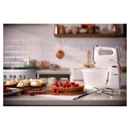 Миксер PHILIPS HR3745/00 на подставке 450 Вт, 5 скоростей, 2 венчика, 2 крюка для теста, чаша, белый Миксер PHILIPS HR3745/00 на подставке 450 Вт, 5 скоростей, 2 венчика, 2 крюка для теста, чаша, белый