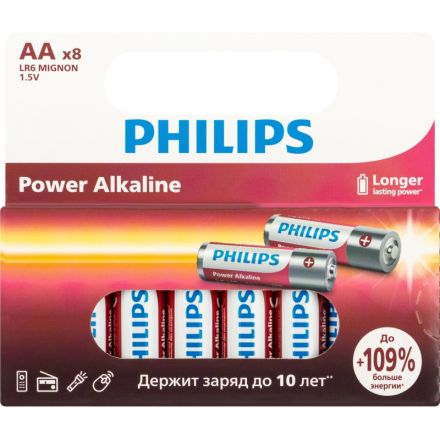 Батарейка Philips Power АА LR6-8BL/LR6P8W/51 алкалин. 1,5v 8 шт/уп