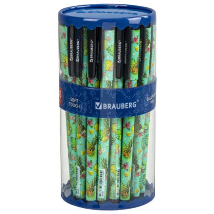 Ручка шариковая BRAUBERG SOFT TOUCH GRIP "PINEAPPLE", СИНЯЯ, мягкое покрытие, узел 0,7 мм, 143718
