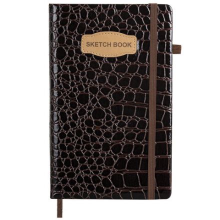 Скетчбук, слоновая кость 140 г/м2, 130х210 мм, 80 л., КОЖЗАМ, резинка, BRAUBERG ART CLASSIC, CROCO, коричневый, 116471