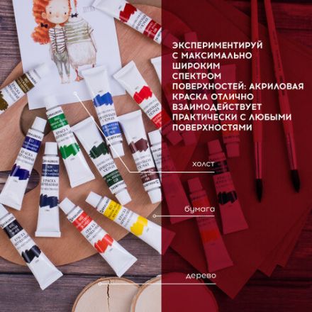 Краски акриловые художественные BRAUBERG ART DEBUT, НАБОР 24 цвета по 12 мл, в тубах, 191127 Краски акриловые художественные BRAUBERG ART DEBUT, НАБОР 24 цвета по 12 мл, в тубах, 191127