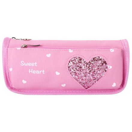 Пенал мягкий ЮНЛАНДИЯ, 2 отделения, полиэстер, "Heart", розовый, 21х6х9 см, 270258