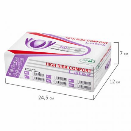 Перчатки латексные смотровые особо прочные SFM HIGH RISK COMFORT, Германия, 25 пар (50 штук), размер 9-10, XL (очень большой)