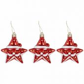 Шары ёлочные 3шт, 8,5см "Звезды с усами", красный/белый, пластик, ЗОЛОТАЯ СКАЗКА, 592172