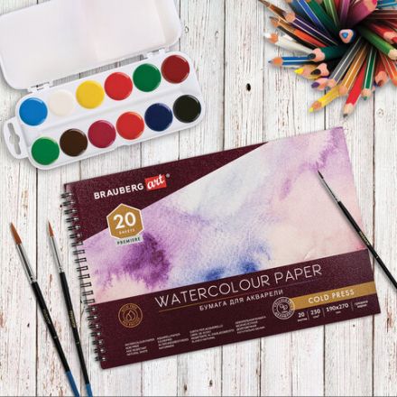 Альбом для акварели, бумага 230 г/м2, 190х270 мм, среднее зерно, 20 листов, гребень, BRAUBERG ART PREMIERE, 113215 Альбом для акварели, бумага 230 г/м2, 190х270 мм, среднее зерно, 20 листов, гребень, BRAUBERG ART PREMIERE, 113215