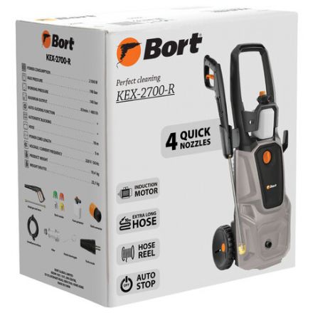 Минимойка BORT KEX-2700-R, мощность 2,5 кВт, давление 190 бар, шланг 10 м, 93416145 Минимойка BORT KEX-2700-R, мощность 2,5 кВт, давление 190 бар, шланг 10 м, 93416145