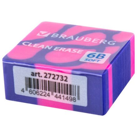 Ластик BRAUBERG "CLARITY", 34х34х14 мм, квадратный, экологичный ПВХ, ассорти, 272732