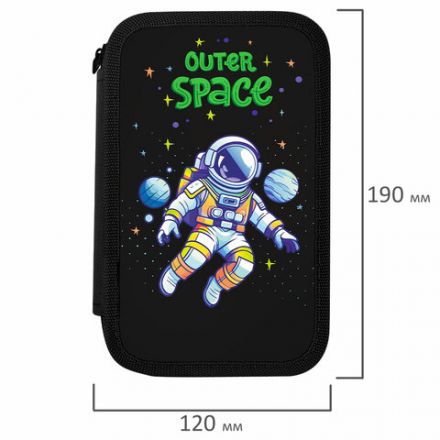 Пенал ПИФАГОР, 3 отделения, ламинированный картон, 19х11 см, "Outer space", 273488