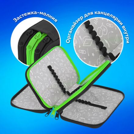 Пенал ПИФАГОР, 3 отделения, ламинированный картон, 19х11 см, "Outer space", 273488