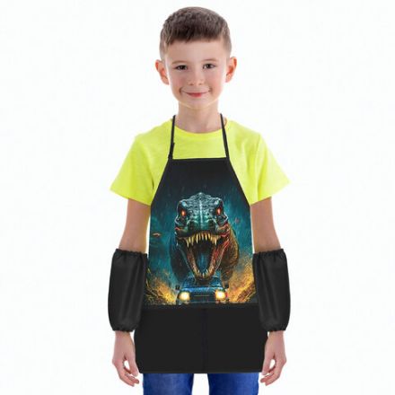 Фартук с нарукавниками для уроков труда BRAUBERG KIDS, 2 кармана, регулировка по росту, 46x54 см, "Dino chase", 273760