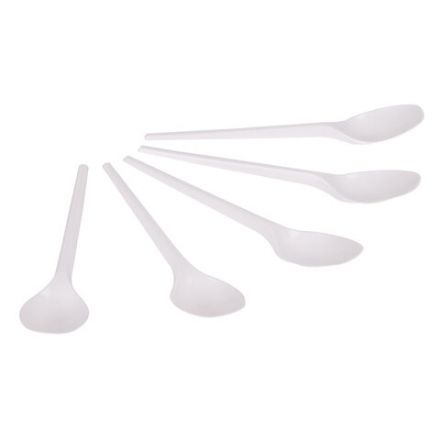 Ложка чайная одноразовая пластиковая 125 мм, белая, КОМПЛЕКТ 100 шт., WELDAY (ВЭЛДЭЙ), 607829