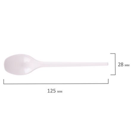 Ложка чайная одноразовая пластиковая 125 мм, белая, КОМПЛЕКТ 100 шт., WELDAY (ВЭЛДЭЙ), 607829