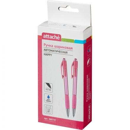 Ручка шариковая автоматическая Attache Happy синяя (розовый корпус, толщина линии 0.5 мм) Ручка шариковая автоматическая Attache Happy синяя (розовый корпус, толщина линии 0.5 мм)