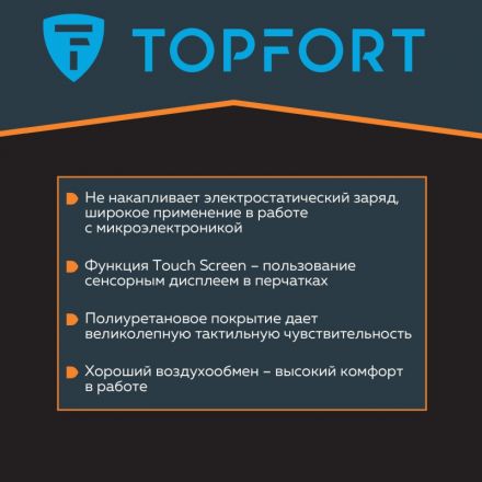 Перчатки защитные TopFort Ant PU антистат.нейлон/карбон.нить с ПУ р.10