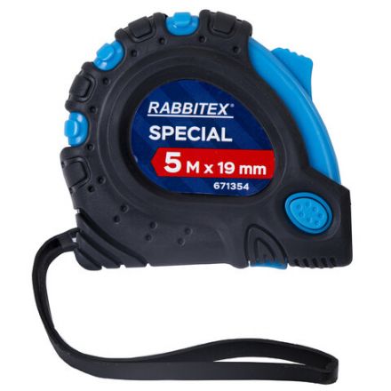 Рулетка измерительная 5 м х 19 мм, обрезиненный корпус, 3 фиксатора, RABBITEX (РАББИТЕКС) Special, 671354