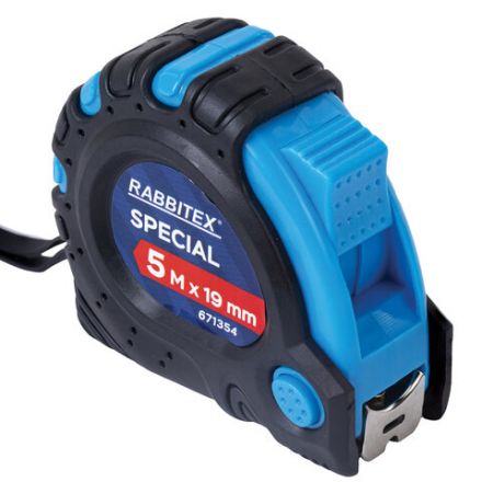 Рулетка измерительная 5 м х 19 мм, обрезиненный корпус, 3 фиксатора, RABBITEX (РАББИТЕКС) Special, 671354