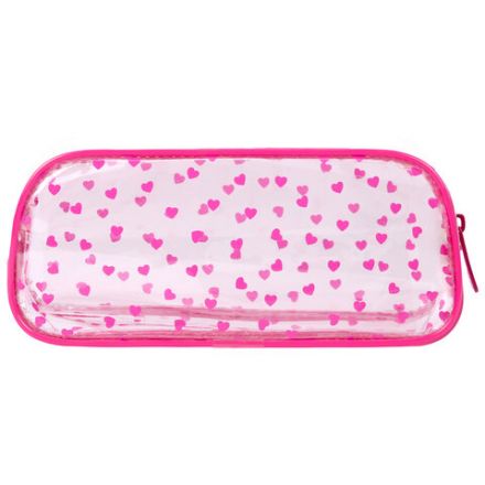 Пенал-косметичка BRAUBERG LUCENT на молнии, прозрачный, "Hearts", 21х5х9 см, 272345