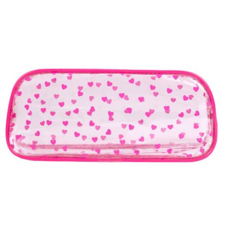 Пенал-косметичка BRAUBERG LUCENT на молнии, прозрачный, "Hearts", 21х5х9 см, 272345