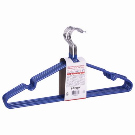 Вешалки-плечики, размер 48-50, КОМПЛЕКТ 10 шт., металл/ПВХ, перекладина, цвет синий, BRABIX "Стандарт", 601166